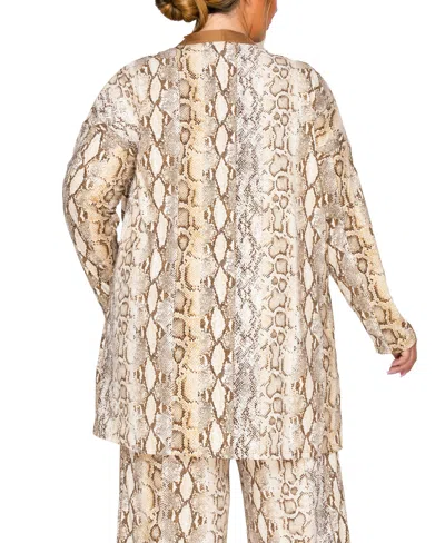 Coin 1804 Plus Size Python Contrast Cardigan Sweater In Multi