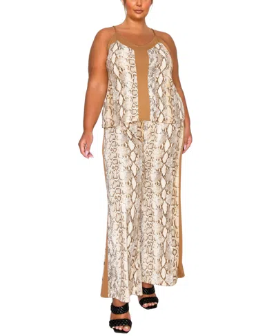 Coin 1804 Plus Size Python Contrast Cardigan Sweater In Multi