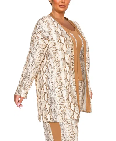 Coin 1804 Plus Size Python Contrast Cardigan Sweater In Multi