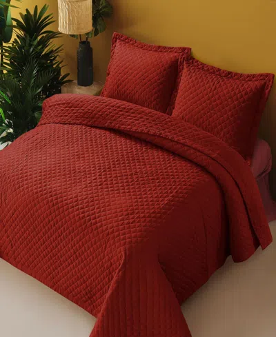 Tribeca Living Brisbane Microfiber Solid Oversized Quilt Set, Queen In Multi