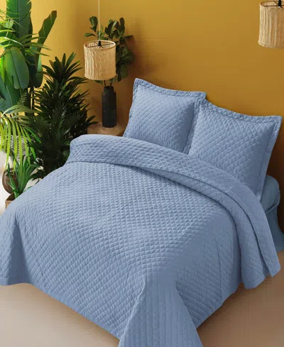 Tribeca Living Brisbane Microfiber Solid Oversized Quilt Set, Queen In Multi