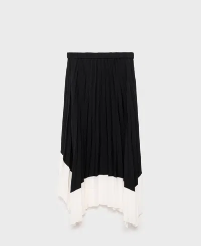 Mango Pleated Asymmetric Skirt Black In Black