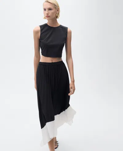 Mango Pleated Asymmetric Skirt Black In Black