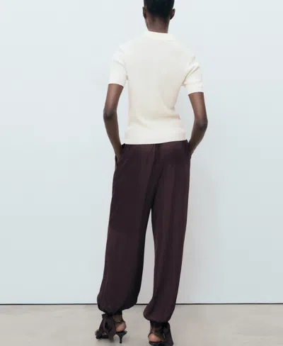 Mango Short-sleeved Polo-neck Sweater Ecru In White