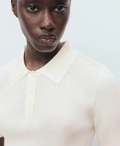 Mango Short-sleeved Polo-neck Sweater Ecru In White