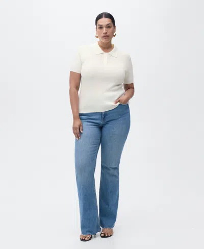 Mango Short-sleeved Polo-neck Sweater Ecru In White