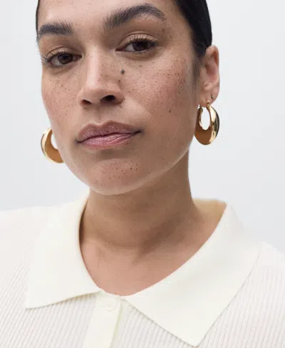 Mango Short-sleeved Polo-neck Sweater Ecru In White