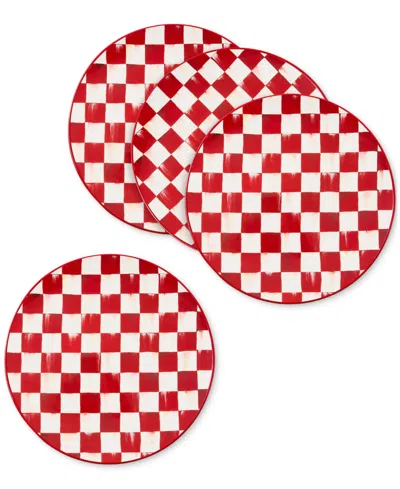 Mackenzie-childs Cherry Check Dinner Plates, Set Of 4 In Red