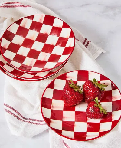 Mackenzie-childs Cherry Check Appetizer Plates, Set Of 4 In Red