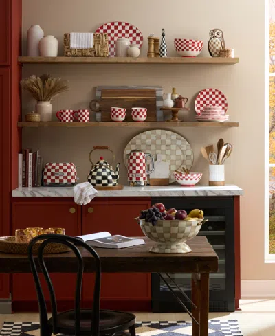 Mackenzie-childs Cherry Check Dinner Plates, Set Of 4 In Red