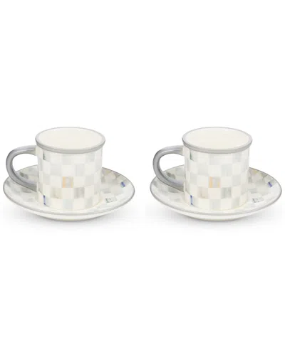 Mackenzie-childs Sterling Check Stoneware Espresso Cup & Saucer, Set Of 2 In White
