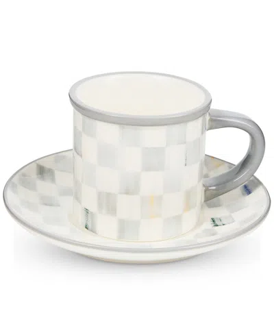 Mackenzie-childs Sterling Check Stoneware Espresso Cup & Saucer, Set Of 2 In White