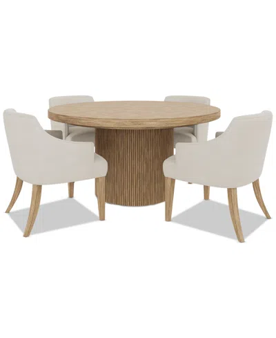 Macy's Frandlyn 6pc Dining Set (round Dining Table + 5 Host Chairs) In Brown