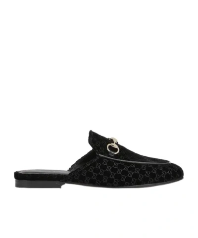 Gucci Women Princetown Gg Supreme Velvet Mule In Black