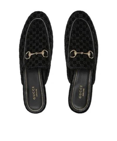 Gucci Women Princetown Gg Supreme Velvet Mule In Black
