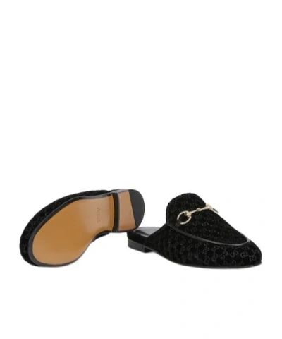Gucci Women Princetown Gg Supreme Velvet Mule In Black