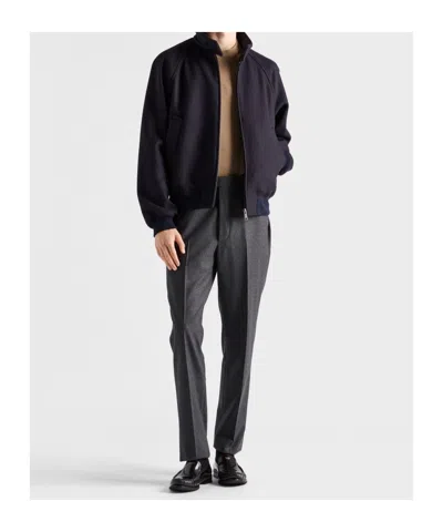 Prada Blue Wool And Cashmere Zip Jacket In Blue