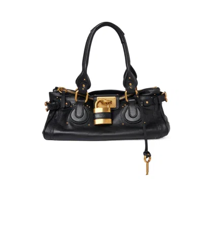 Chloé Structured Shoulder Bag With Padlock And Studs In Black