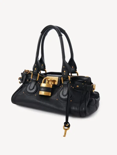 Chloé Structured Shoulder Bag With Padlock And Studs In Black