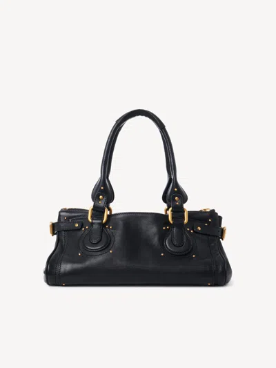 Chloé Structured Shoulder Bag With Padlock And Studs In Black