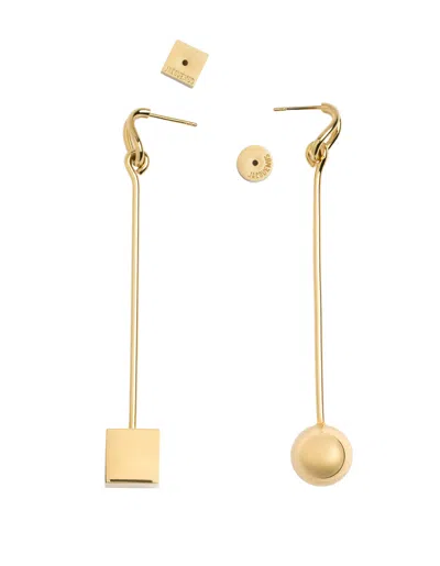 Jacquemus The Nodo Square-circle Drop Earrings In Gold
