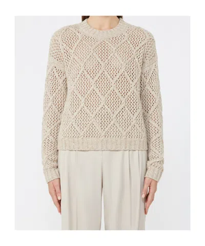 Max Mara Boxy Sweater In Wool And Cashmere With Sequins In Brown