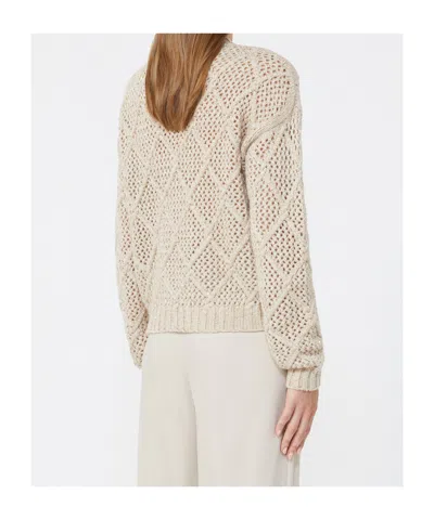 Max Mara Boxy Sweater In Wool And Cashmere With Sequins In Brown