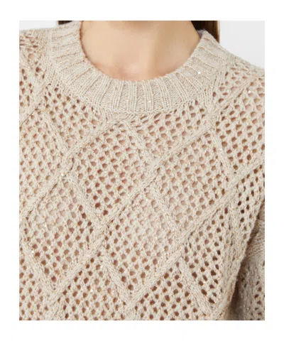 Max Mara Boxy Sweater In Wool And Cashmere With Sequins In Brown