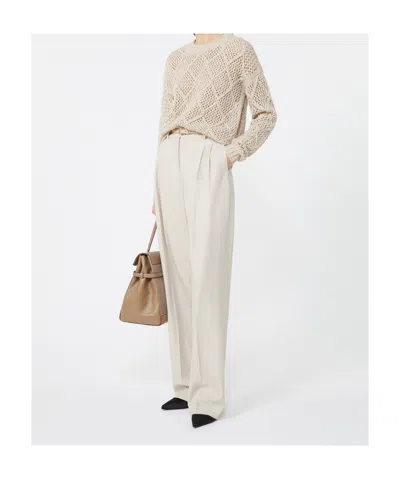Max Mara Boxy Sweater In Wool And Cashmere With Sequins In Brown