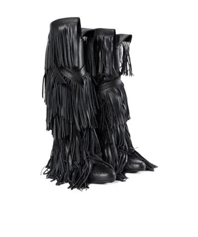 Ann Demeulemeester Aala Soft Fringe Boots In Black