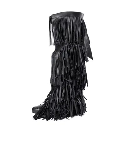 Ann Demeulemeester Aala Soft Fringe Boots In Black