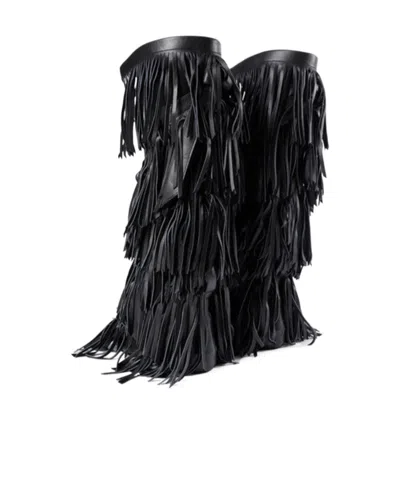 Ann Demeulemeester Aala Soft Fringe Boots In Black