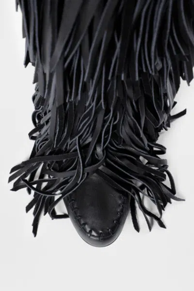 Ann Demeulemeester Aala Soft Fringe Boots In Black