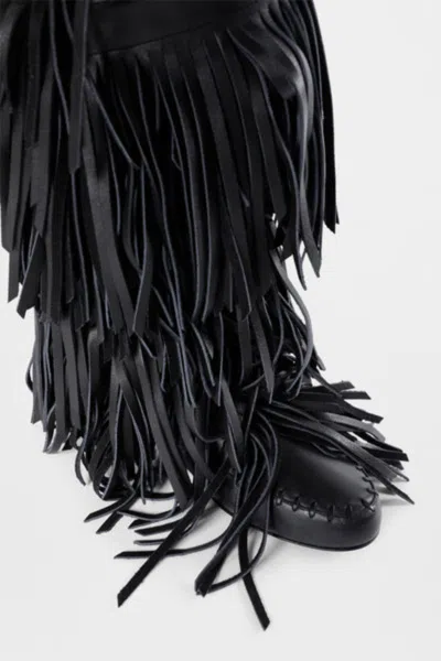 Ann Demeulemeester Aala Soft Fringe Boots In Black