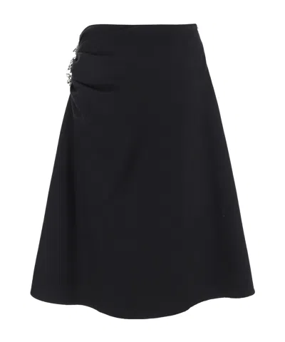 Dries Van Noten Navy Blue Draped Skirt With Brooch In Black