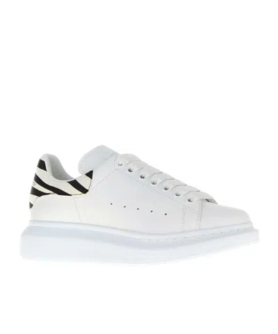 Alexander Mcqueen White Leather Sneakers With Printed Suede Heel In White
