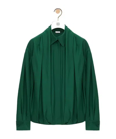 Loewe Charmeuse Balloon Button-down Shirt In Green