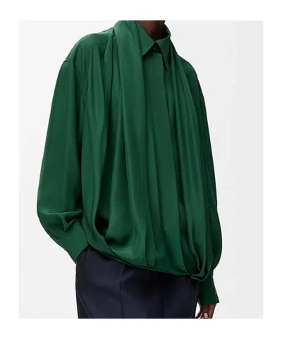 Loewe Charmeuse Balloon Button-down Shirt In Green