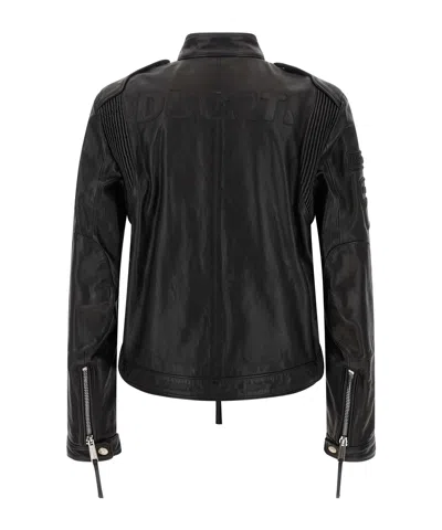 Dsquared2 Ducati X D2 Black Jacket With Mandarin Collar And Logo Embossed On The Back In Leather Man In Black