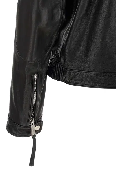 Dsquared2 Ducati X D2 Black Jacket With Mandarin Collar And Logo Embossed On The Back In Leather Man In Black