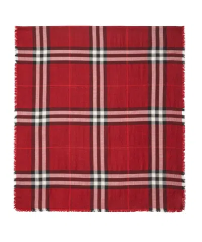 Burberry Reversible Check Wool Silk Scarf In Red