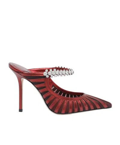 Jimmy Choo Bing 65 Embellished Leather And Mesh Pumps In Red
