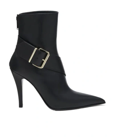 Alexander Mcqueen Calfskin Heron Buckle Heeled Boots 105 In Black