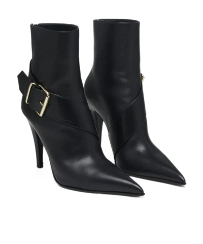 Alexander Mcqueen Calfskin Heron Buckle Heeled Boots 105 In Black
