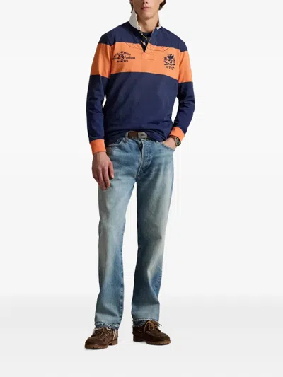 Polo Ralph Lauren Stripe-detail Long-sleeved Polo Shirt In Blue
