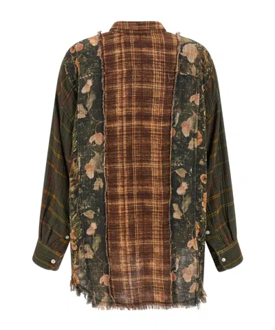 R13 Shredded Seam Drop Neck Plaid Flannel Button-up Shirt In Multi
