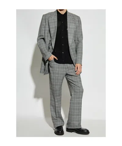 Amiri Checked Flared Trousers In Gray