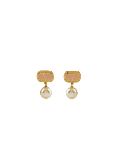 Valentino Pearl Embellished Gold-tone Earrings Collection In Gold