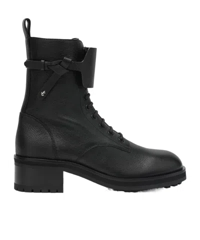 Jimmy Choo Rosabel Flat Black Leather Ankle Boots In Black