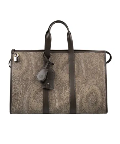 Etro Paisley Pegasus Clutch Bag In Brown